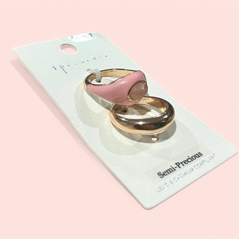 Pink and Gold Rose Quartz Ring Set